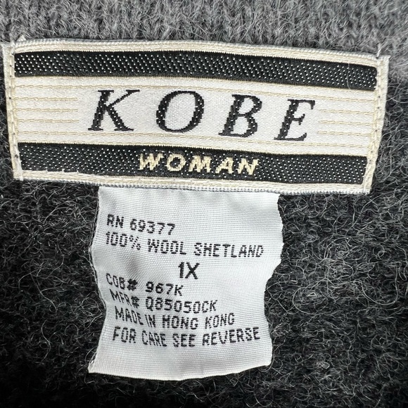 Vintage KOBE Plus Size 1X Shetland Wool Sweater Cardigan Fair Isle Snowflake - Picture 4 of 7
